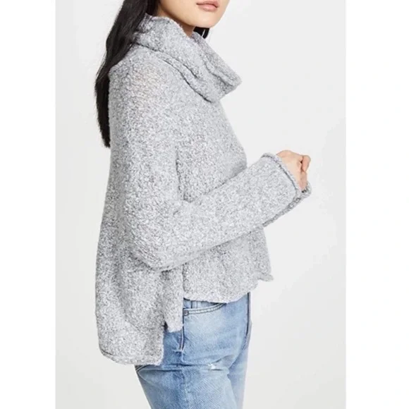 Free People BFF Knit Sweater Cowl Neck Boxy Oversized Pullover Grey Size XS - Picture 5 of 13